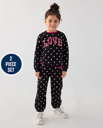 Ensemble 2 pièces en polaire premium orné pour petites filles - BLACK