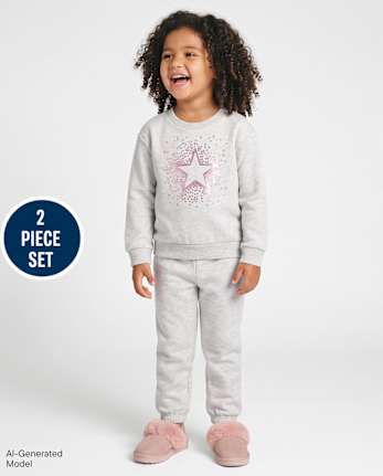 Ensemble 2 pièces en polaire premium orné pour petites filles - H/T LUNAR