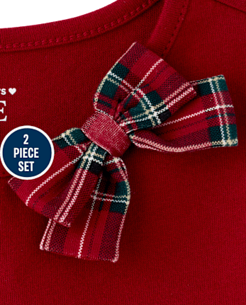 Toddler Girls Plaid Bow 2-Piece Outfit Set - RED OCHRE