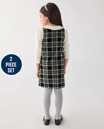 Toddler Girls Plaid Jumper 2-Piece Outfit Set - BLACK