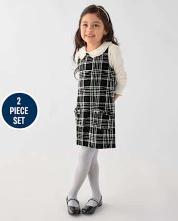 Toddler Girls Plaid Jumper 2-Piece Outfit Set - BLACK