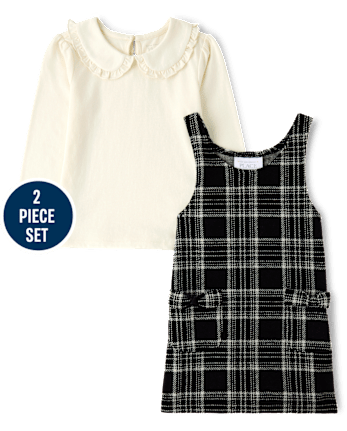 Toddler Girls Plaid Jumper 2-Piece Outfit Set - BLACK