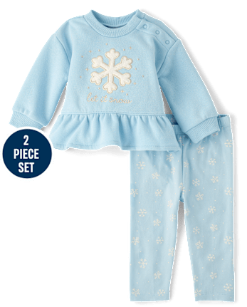 Baby Girls Applique Glitter Snowflake 2-Piece Playwear Set - BLUE AIR