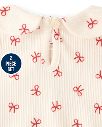 Baby Girls Bow Bubble Skirt 2-Piece Playwear Set - RED OCHRE
