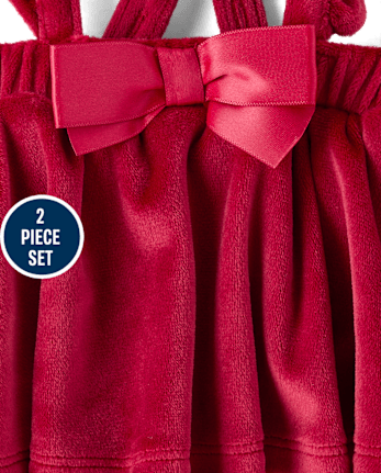 Baby Girls Bow Bubble Skirt 2-Piece Playwear Set - RED OCHRE