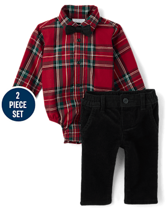 Baby Boys Dad And Me Plaid 2-Piece Outfit Set - RED OCHRE