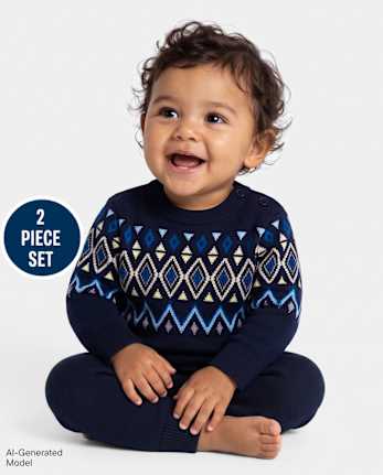 Ensemble de vêtements de jeu 2 pièces pour bébé garçon, pull Fair Isle - TIDAL