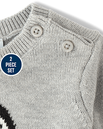 Baby Boys Intarsia Penguin 2-Piece Playwear Set - H/T MIST