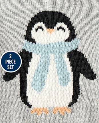 Baby Boys Intarsia Penguin 2-Piece Playwear Set - H/T MIST