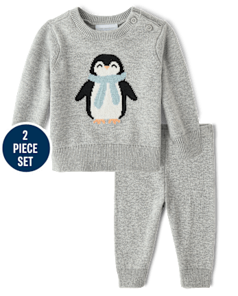 Baby Boys Intarsia Penguin 2-Piece Playwear Set - H/T MIST