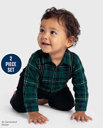 Ensemble 2 pièces à carreaux Papa et Moi pour bébé garçon - BALT GREEN