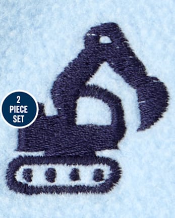 Baby Boys Embroidered Construction Vehicle Microfleece 2-Piece Playwear Set