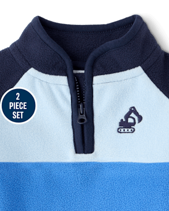 Baby Boys Embroidered Construction Vehicle Microfleece 2-Piece Playwear Set