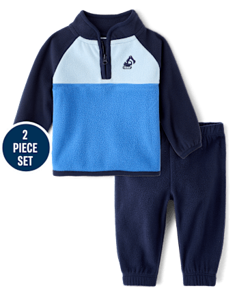 Baby Boys Embroidered Construction Vehicle Microfleece 2-Piece Playwear Set