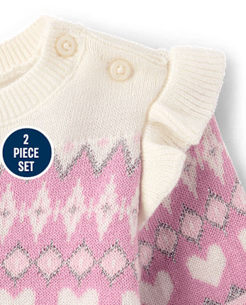 Baby Girls Heart Fairisle 2-Piece Playwear Set - ROSE MIST