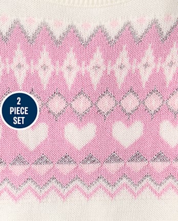 Baby Girls Heart Fairisle 2-Piece Playwear Set - ROSE MIST