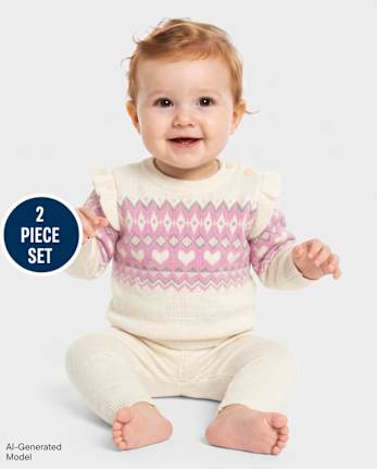Baby Girls Heart Fairisle 2-Piece Playwear Set - ROSE MIST