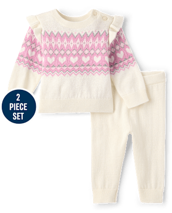 Baby Girls Heart Fairisle 2-Piece Playwear Set - ROSE MIST