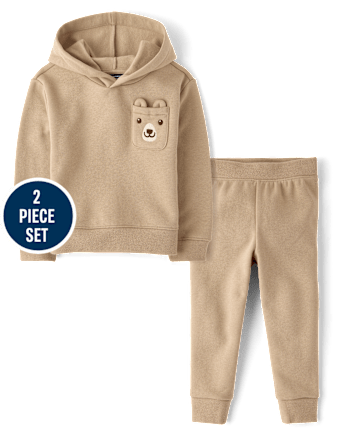 Baby And Toddler Boys Embroidered Bear Premium Fleece 2-Piece Outfit Set - JAVA HILL