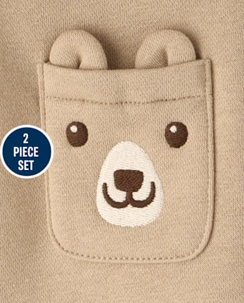 Baby And Toddler Boys Embroidered Bear Premium Fleece 2-Piece Outfit Set - JAVA HILL