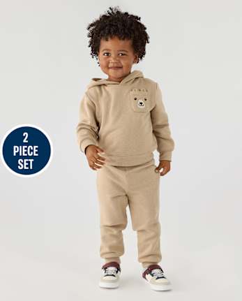 Baby And Toddler Boys Embroidered Bear Premium Fleece 2-Piece Outfit Set - JAVA HILL