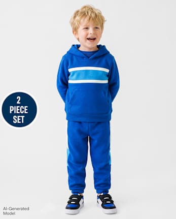 Ensemble 2 pièces en polaire premium à blocs de couleurs pour bébés et petits garçons - QUENCH BLUE