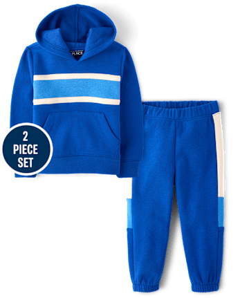 Baby And Toddler Boys Colorblock Premium Fleece 2-Piece Outfit Set - QUENCH BLUE