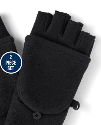 Boys Colorblock Microfleece 2-Piece Cold Weather Set - BLACK
