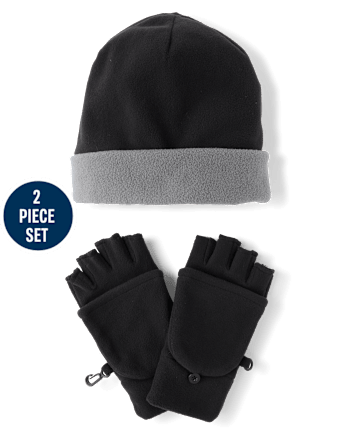Boys Colorblock Microfleece 2-Piece Cold Weather Set - BLACK