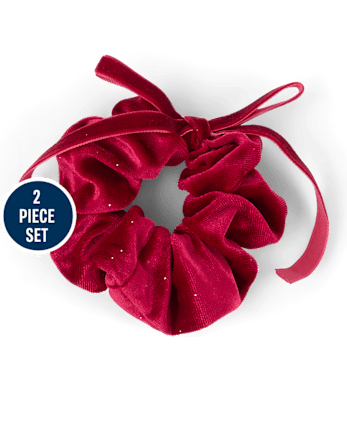 Girls Glitter Velvet Bow 2-Piece Accessory Set - GALA RED CL
