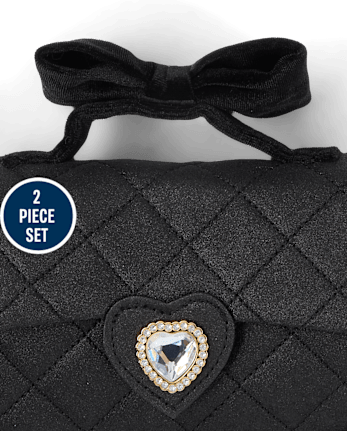 Girls Glitter Bow 2-Piece Accessory Set - BLACK
