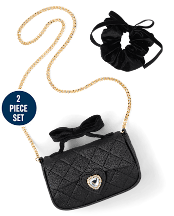 Girls Glitter Bow 2-Piece Accessory Set - BLACK