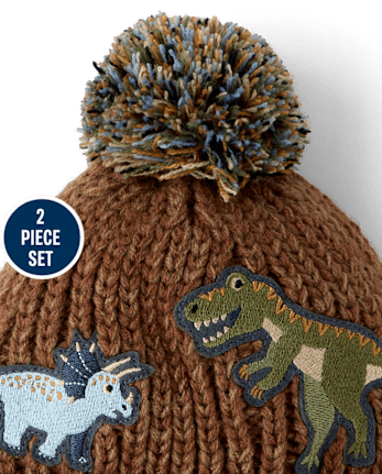 Toddler Boys Embroidered Dino 2-Piece Cold Weather Set - BURNT SUGAR CL