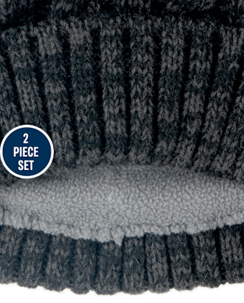 Toddler Boy Striped Cable Knit 2-Piece Cold Weather Set - GREY