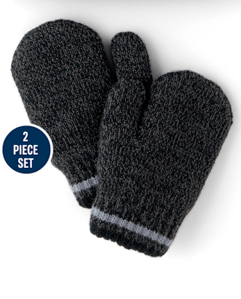 Toddler Boy Striped Cable Knit 2-Piece Cold Weather Set - GREY