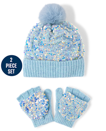 Girls Sequin 2-Piece Cold Weather Set - BLUE AIR
