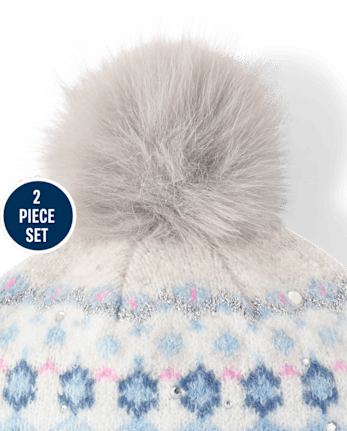 Girls Rhinestone Fairisle 2-Piece Cold Weather Set - MULTI CLR