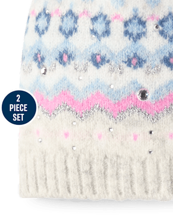 Girls Rhinestone Fairisle 2-Piece Cold Weather Set - MULTI CLR