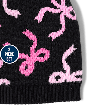 Girls Bow 2-Piece Cold Weather Set - BLACK