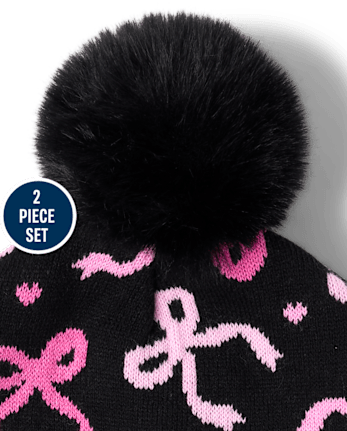 Girls Bow 2-Piece Cold Weather Set - BLACK