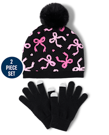 Girls Bow 2-Piece Cold Weather Set - BLACK