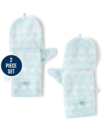 Girls Heart Fairisle Microfleece 2-Piece Cold Weather Set - BLUE AIR