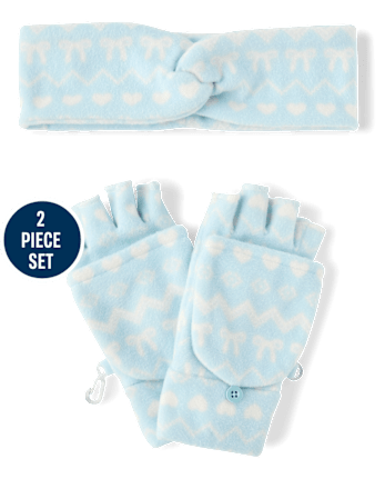 Girls Heart Fairisle Microfleece 2-Piece Cold Weather Set - BLUE AIR