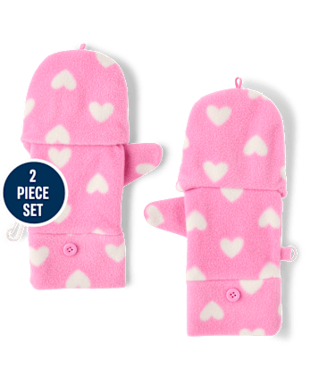 Girls Heart Microfleece 2-Piece Cold Weather Set - PERFECTLY PINK
