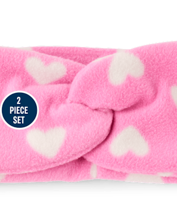 Girls Heart Microfleece 2-Piece Cold Weather Set - PERFECTLY PINK