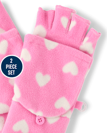 Girls Heart Microfleece 2-Piece Cold Weather Set - PERFECTLY PINK