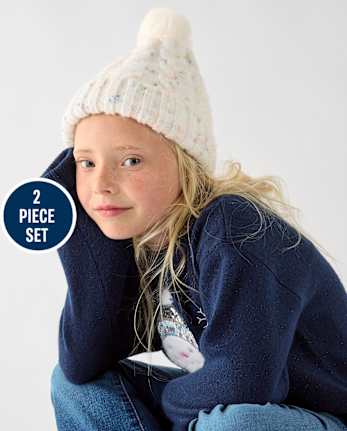 Ensemble 2 pièces pour petites filles en tricot torsadé moucheté, idéal par temps froid - MULTI CLR