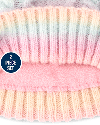 Toddler Girls Rainbow Cable Knit 2-Piece Cold Weather Set - MULTI CLR