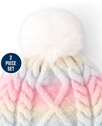 Toddler Girls Rainbow Cable Knit 2-Piece Cold Weather Set - MULTI CLR
