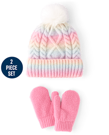 Toddler Girls Rainbow Cable Knit 2-Piece Cold Weather Set - MULTI CLR
